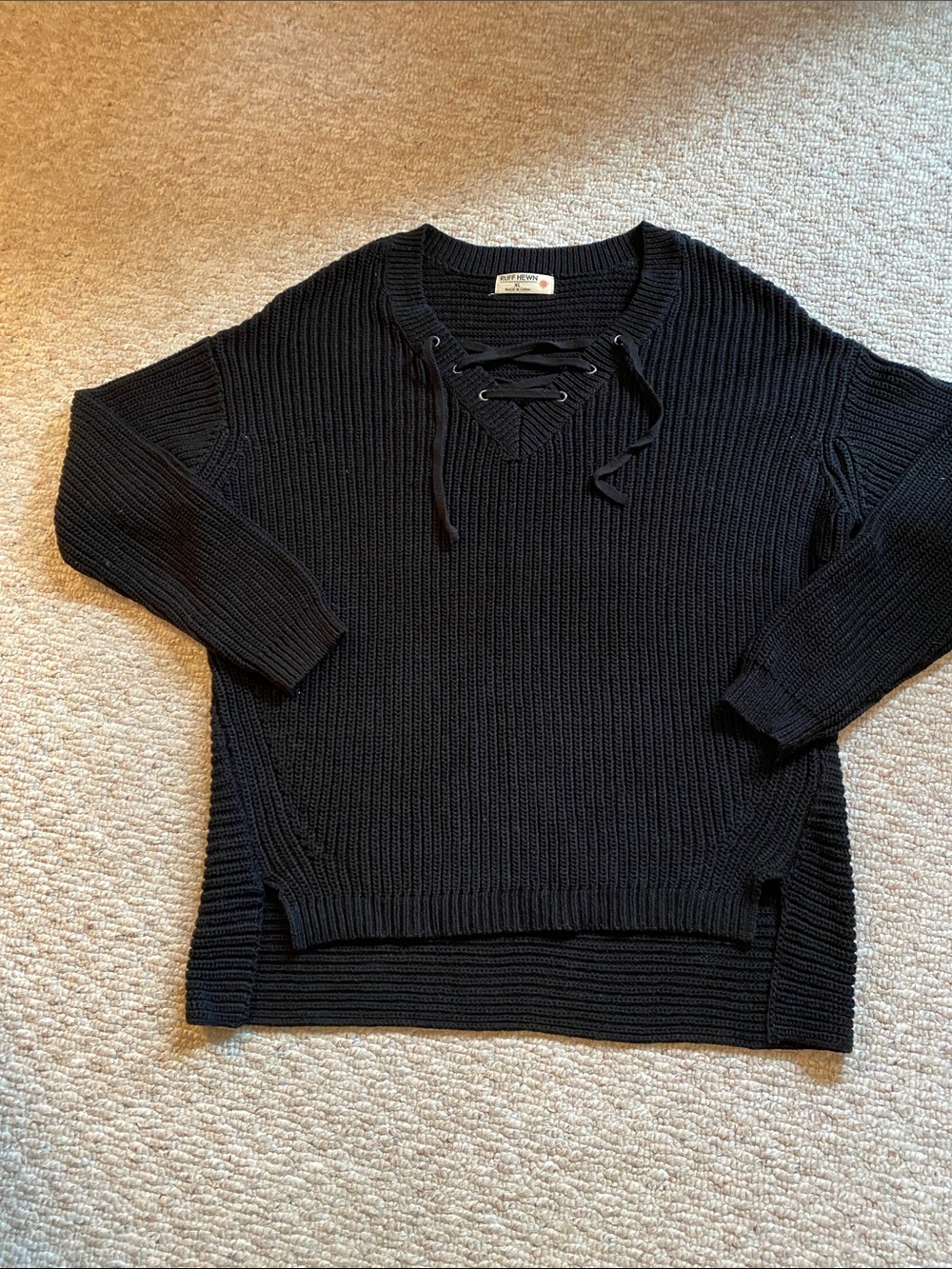 Black Lace-Up Knit Sweater - Ruff Hewn Brand